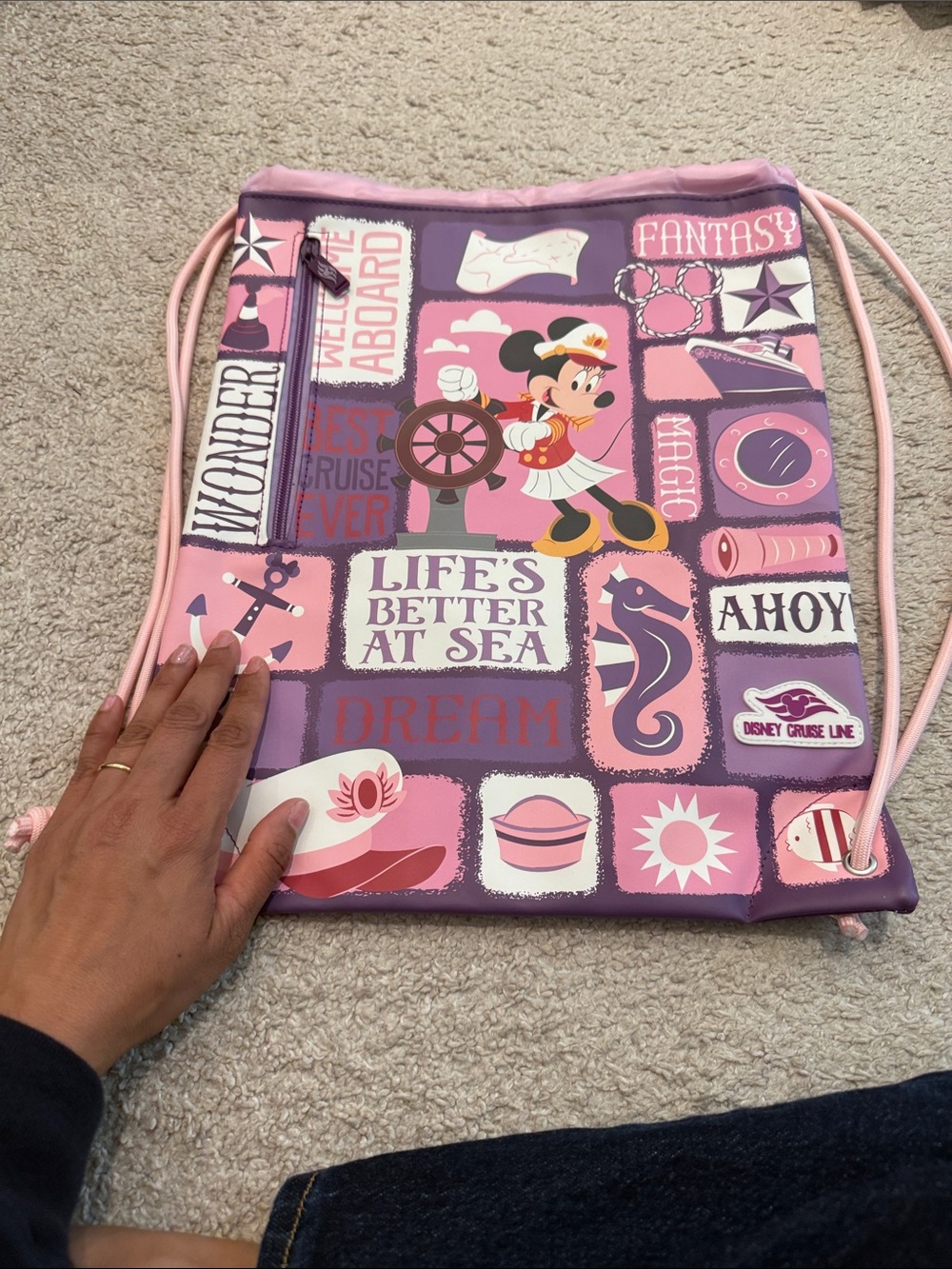 Minnie Mouse Pink & Purple Drawstring Bag matching pouch